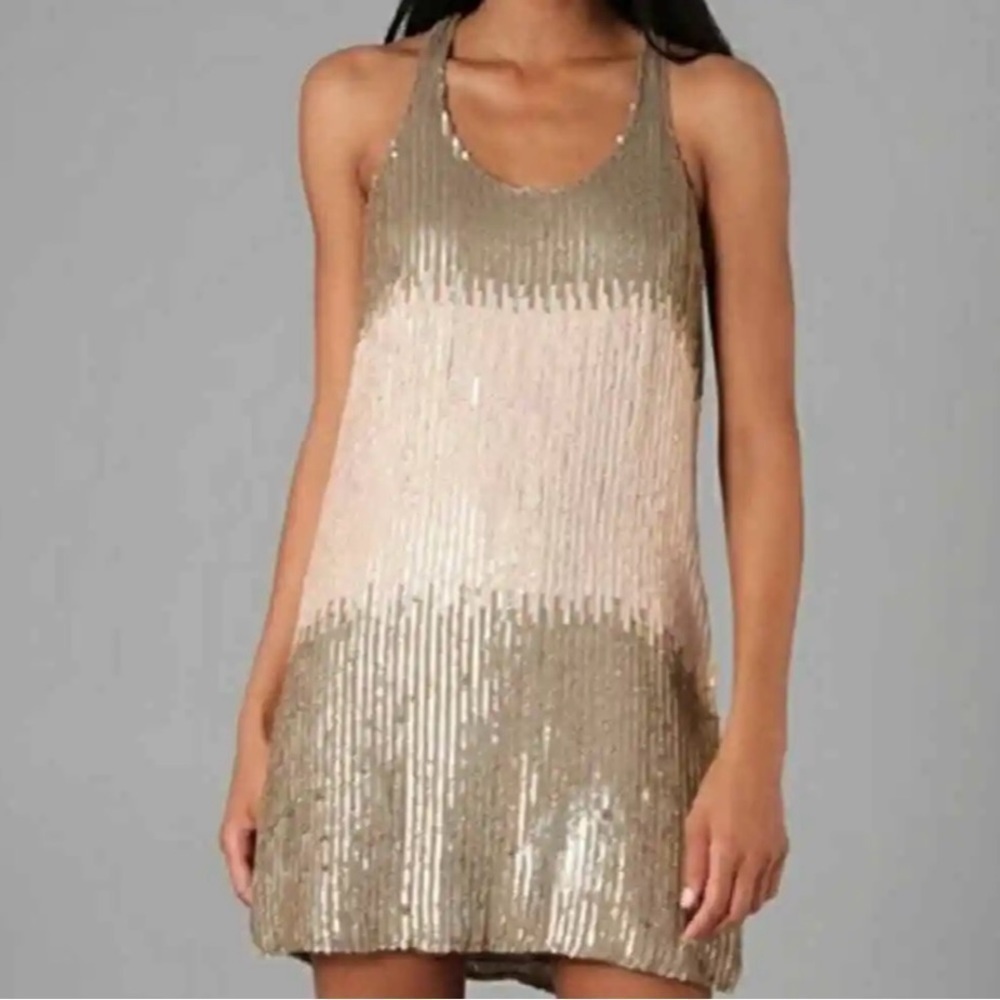 Parker Colorblock Ombre Sequin Racerback Mini Dress Women L gold & Silver Cream